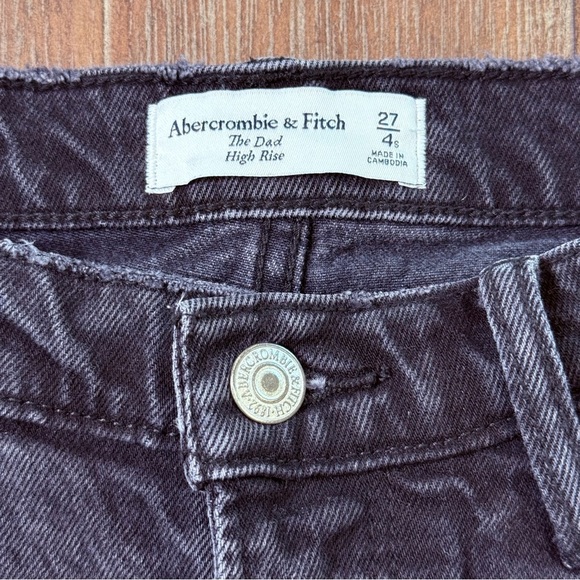 Abercrombie & Fitch The Dad High Rise Straight Leg Jeans Black Torn Ripped Knee - Picture 6 of 12